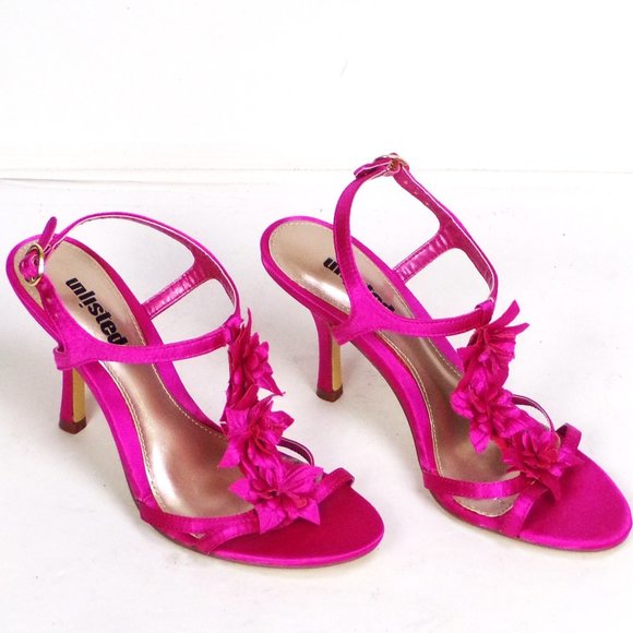 UNLISTED size 6.5M POCKET LIST fuchsia satin party sandals leather soles bal syn - Picture 1 of 16